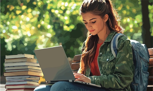 Mujer joven rodeada de libros Un reflejo de conocimiento y aprendizaje