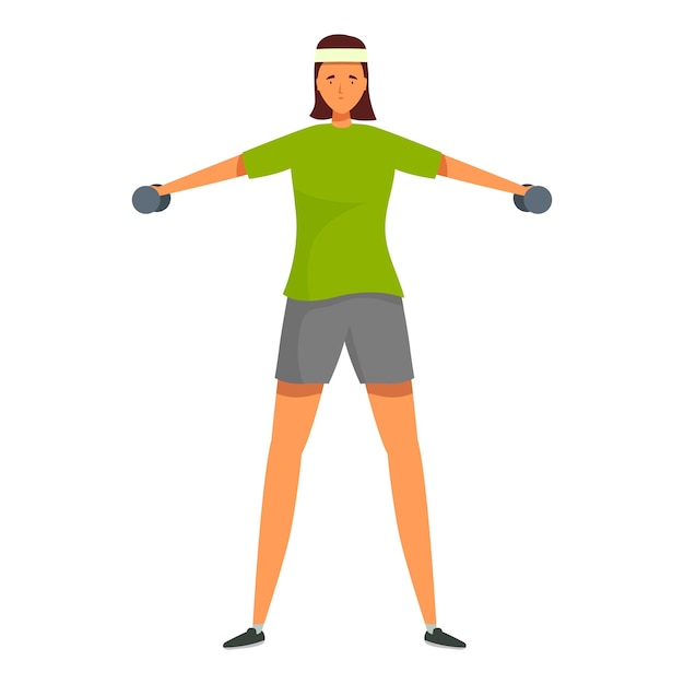 Mujer joven en ropa deportiva haciendo ejercicio de elevación lateral con pesas