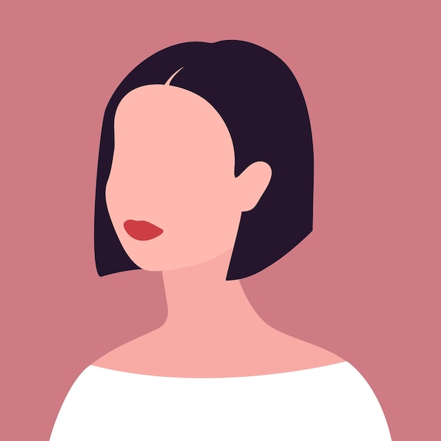 Mujer joven sin rostro abstracta con cabello negro corto Retrato abstracto Ilustración vectorial