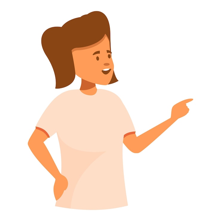 Vector mujer joven señalando a un lado y explicando algo