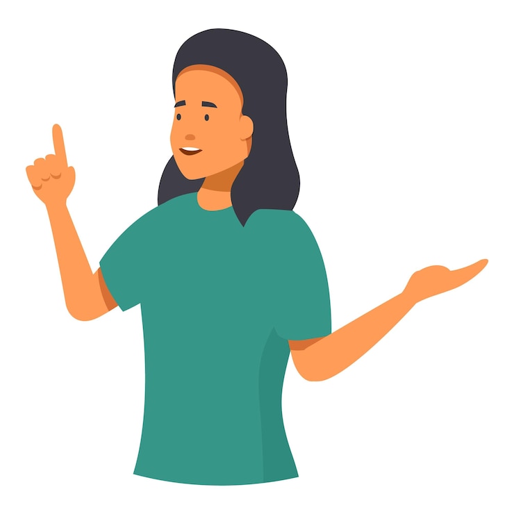 Vector mujer joven señalando y mostrando algo con un gesto de la mano