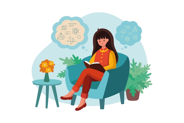 Mujer joven sentada leyendo un libro