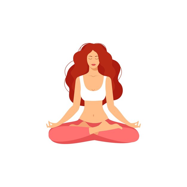 mujer joven, sentado, en, yoga, loto, postura, aislamiento, en, el, fondo blanco, meditar, niña