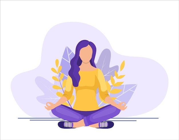 Mujer joven, sentado, en, yoga, postura del loto