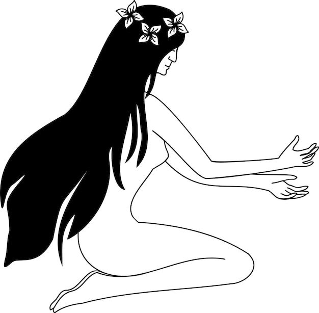 Mujer joven Silueta de una niña Bruja mística Ilustración vectorial Gráficos de línea