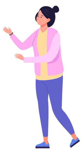 Mujer joven sonriente ropa casual personaje femenino aislado sobre fondo blanco.