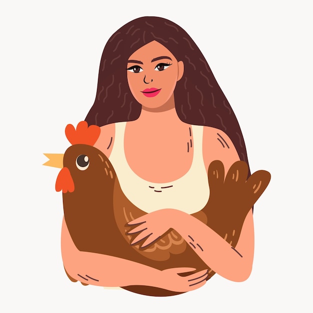 La mujer joven tiene un pollo