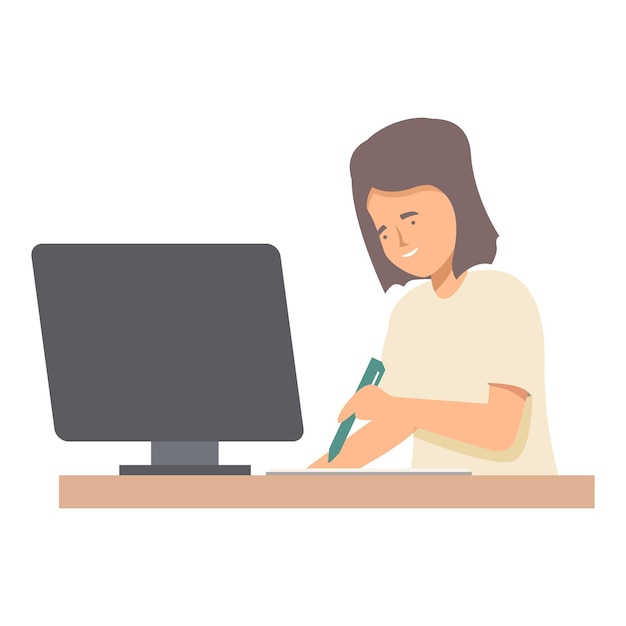Mujer joven tomando notas mientras trabaja en su escritorio en una computadora
