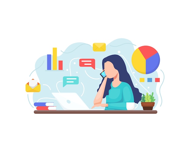 Mujer joven trabajando con portátil