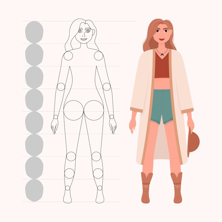 Vector mujer joven en traje boho traje de moda estilo boho ropa de moda