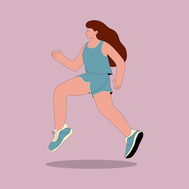 Mujer joven trotar o correr Ilustración de estilo de vida saludable en estilo plano de dibujos animados