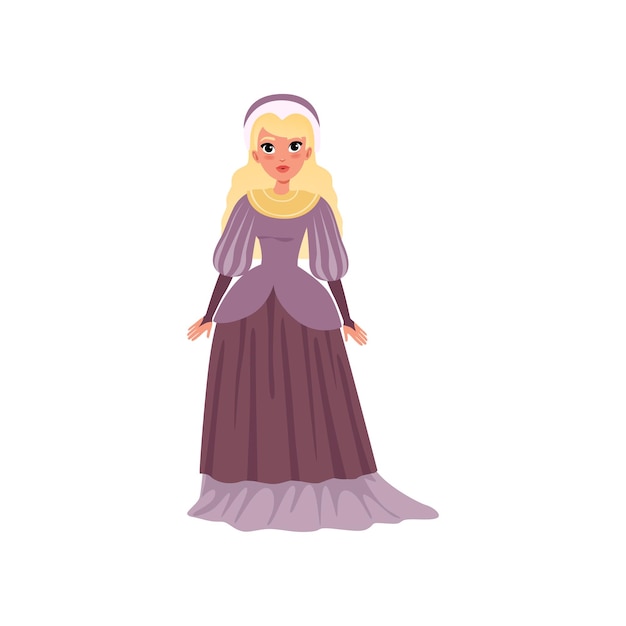 Mujer joven con vestido medieval ilustración vectorial sobre un fondo blanco