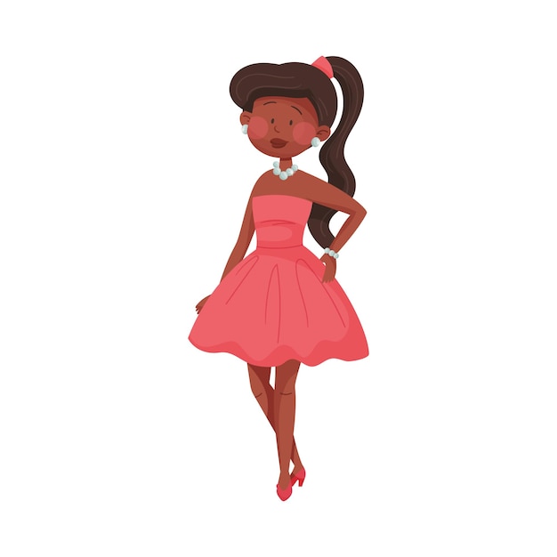 Mujer joven con vestido de noche posando en la alfombra roja Ilustración vectorial de eventos