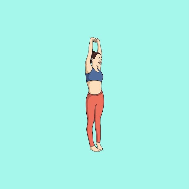 Mujer joven de yoga con ropa deportiva Niña relajada sonriente Meditación y alivio del estrés Ilustración vectorial