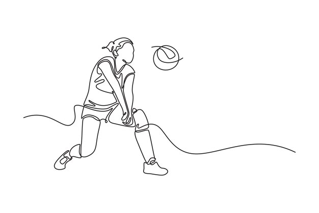 mujer jugando al voleibol en la sala de deportes y recibiendo una pelota con un pase de golpe