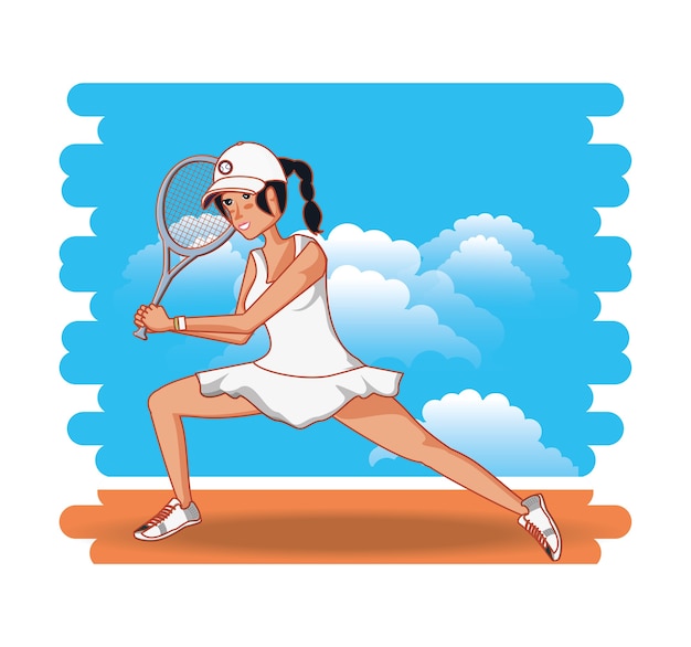 mujer jugando carácter de tenis