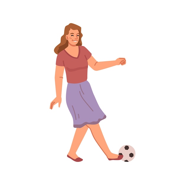 Vector mujer jugando fútbol madre con pelota de fútbol