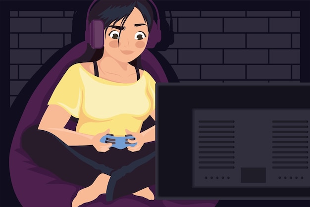 Vector mujer jugando videojuegos