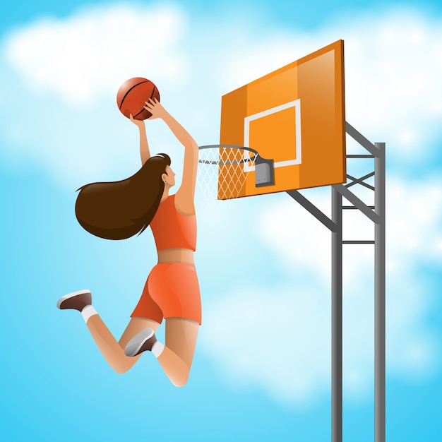 Vector mujer jugar baloncesto