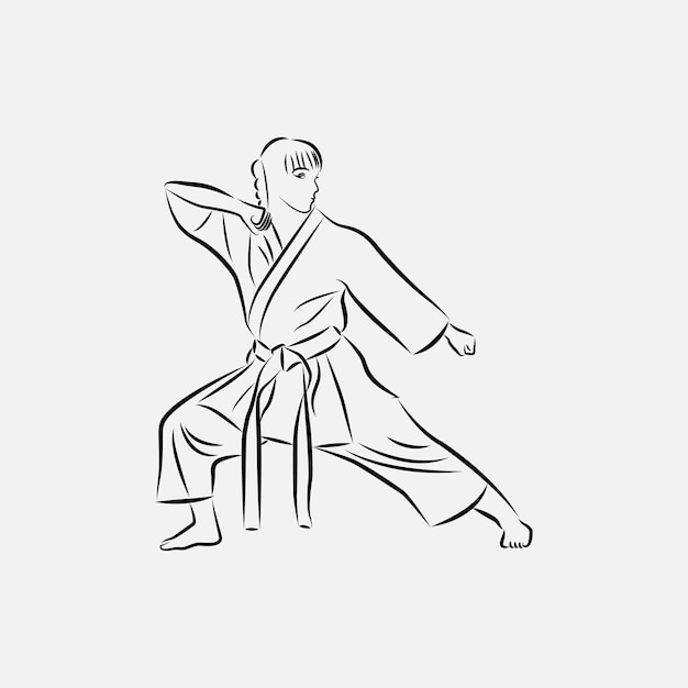 mujer, karate, vector, siluetas