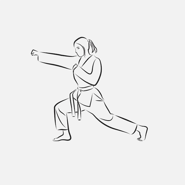 mujer, karate, vector, siluetas