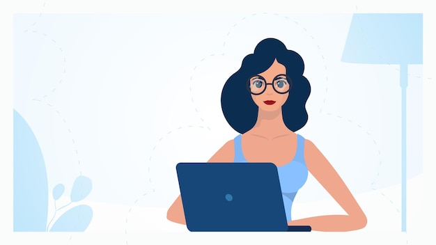 Vector mujer con laptop concepto de educación laboral y compras ilustración vectorial en un estilo plano