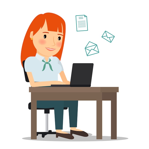 Mujer con laptop enviando email