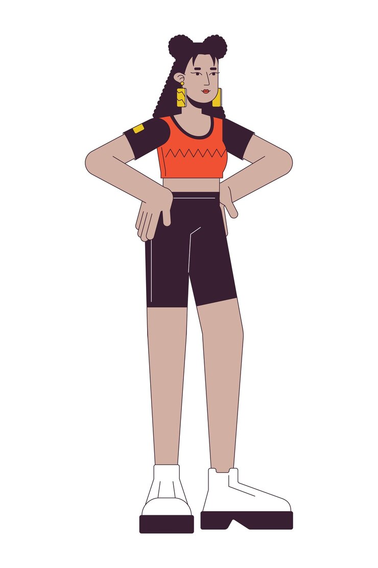 Vector mujer latina en ropa de entrenamiento línea plana color vector carácter editable contorno persona de cuerpo completo en blanco leggings joven adulto hembra simple caricatura spot ilustración para diseño gráfico web