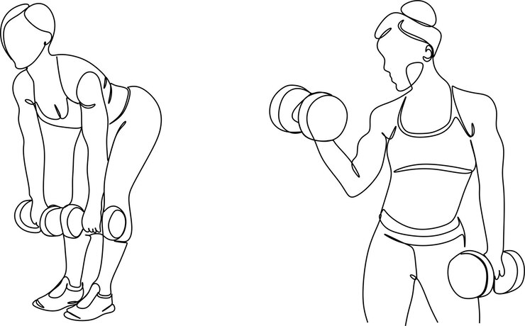 Vector una mujer levanta pesas rusas en un dibujo continuo de una línea.