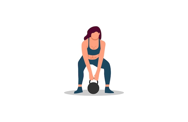 mujer levantando pesas rusas vector de gimnasio