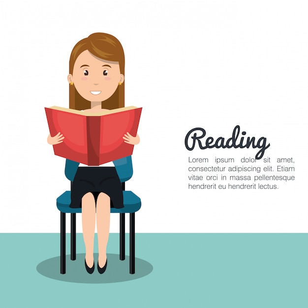 mujer leyendo icono de libro de texto r