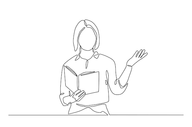 Mujer leyendo un libro continuamente una línea dibujando una ilustración