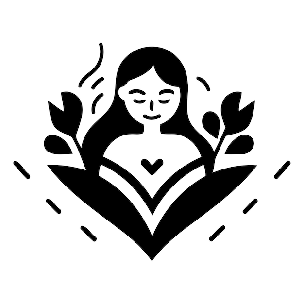 Mujer leyendo un libro en forma de corazón Ilustración vectorial en estilo plano