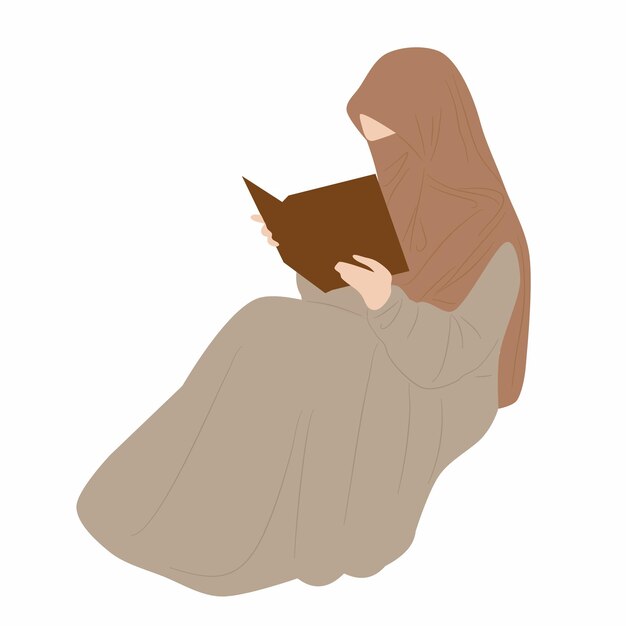 Vector una mujer leyendo un libro con un hiyab