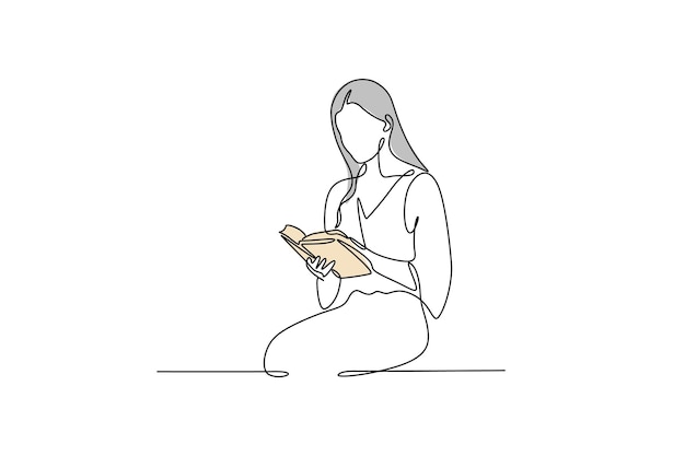 Una mujer leyendo un libro Ilustración de arte minimalista de una sola línea