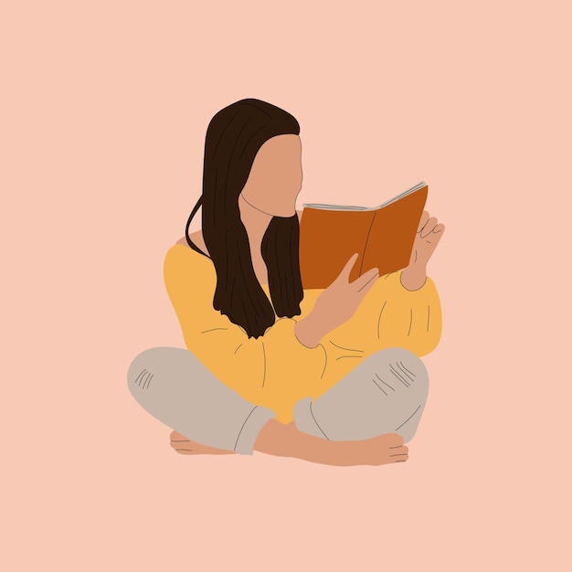 Mujer leyendo un libro y el libro dándole un abrazo reconfortante, ilustración vectorial