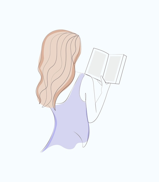 Mujer leyendo libro reverso cara línea arte dibujo