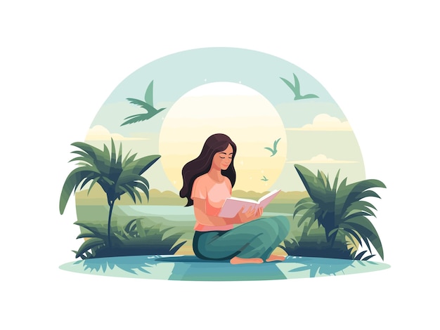mujer leyendo libro vector plano minimalista ilustración aislada
