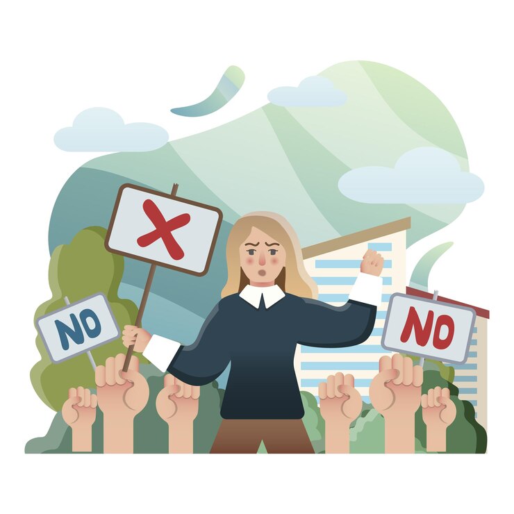 Vector mujer liderando una protesta contra una cuestión política sin un cartel