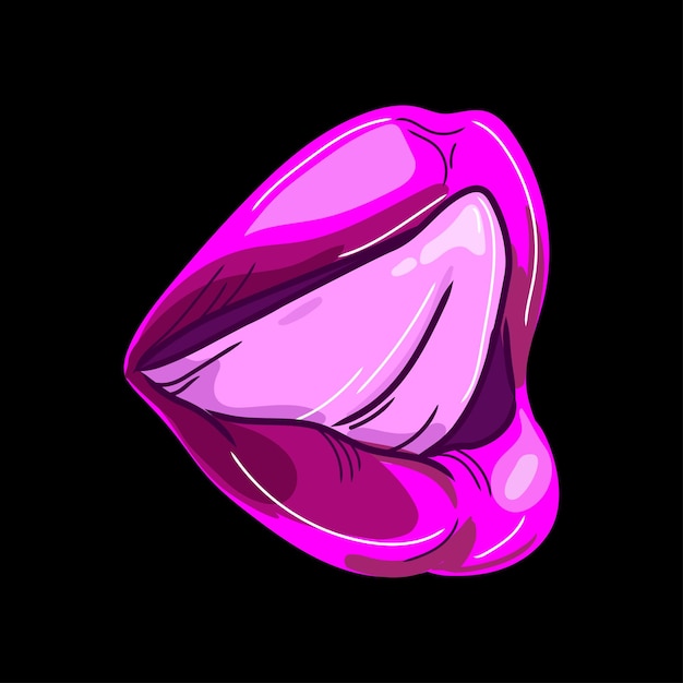 Mujer lila fucsia labios con lengua aislada ilustración vectorial Abrir la boca de una mujer lamiendo el labio