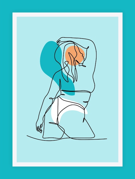 Mujer de línea Chica de cuerpo curvo Figura femenina en lencería de bikini Contorno de dibujo a mano de personas Arte de pared de tarjeta o cartel e impresión De tamaño Plus Ilustración vectorial de retrato de personaje con sobrepeso