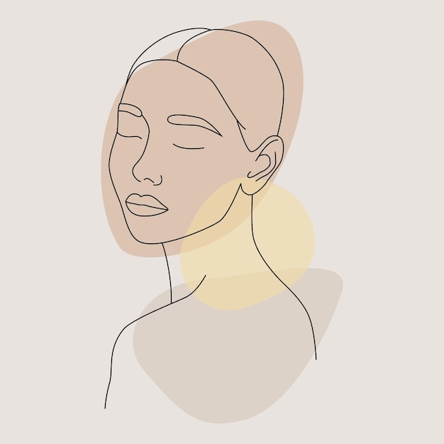 Mujer Una línea dibujando la cara y el cabello Retrato femenino abstracto