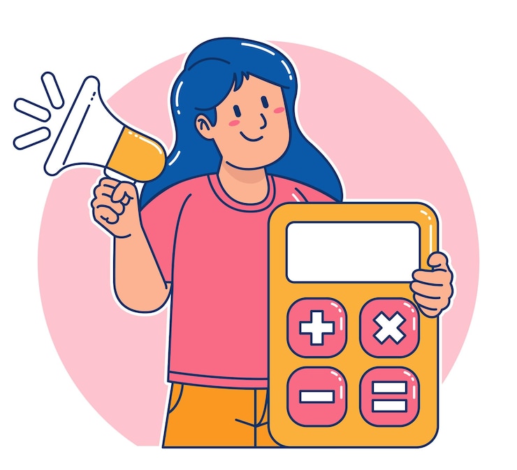 Vector una mujer lleva una calculadora.
