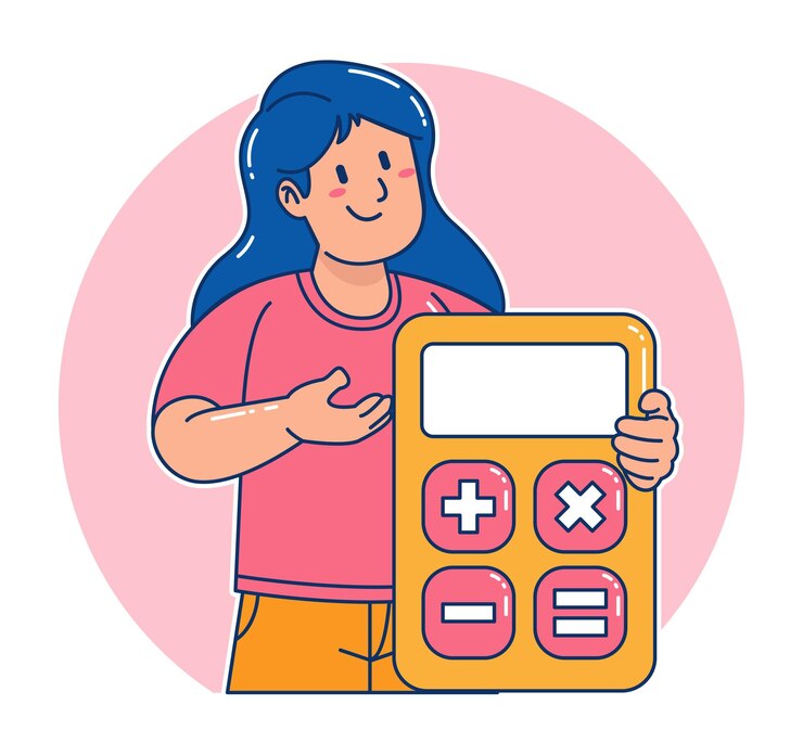 Vector una mujer lleva una calculadora.