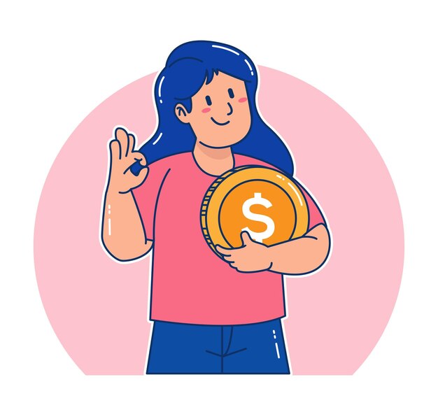 Una mujer lleva monedas de un dólar.