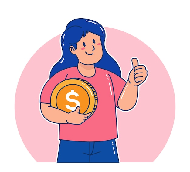 Una mujer lleva monedas de un dólar.