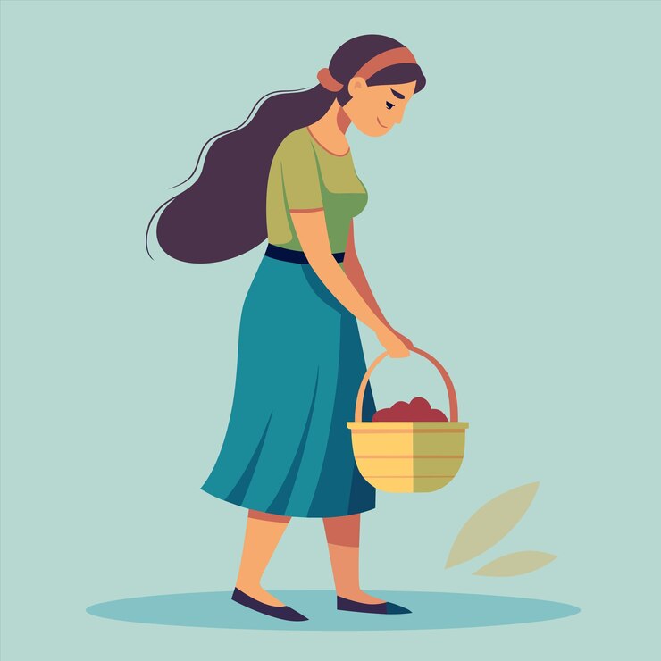 Vector una mujer llevando una canasta de pescado seco
