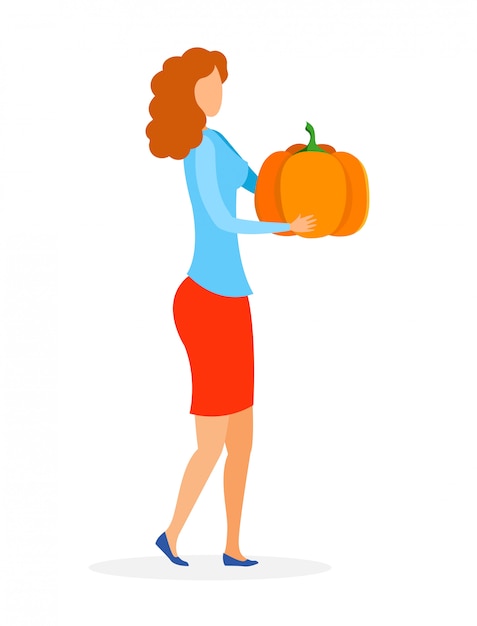 Vector mujer llevando ilustración de calabaza