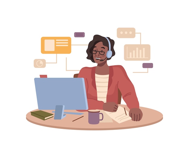 Mujer en el lugar de trabajo hablando por teléfono con el cliente