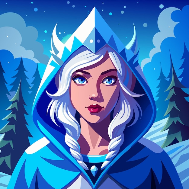 Vector mujer mago de hielo dibujada a mano plana elegante pegatina de dibujos animados icono concepto ilustración aislada